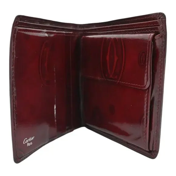 Cartier Red Double C Logo Bifold Shiny Leather Must de Wallet